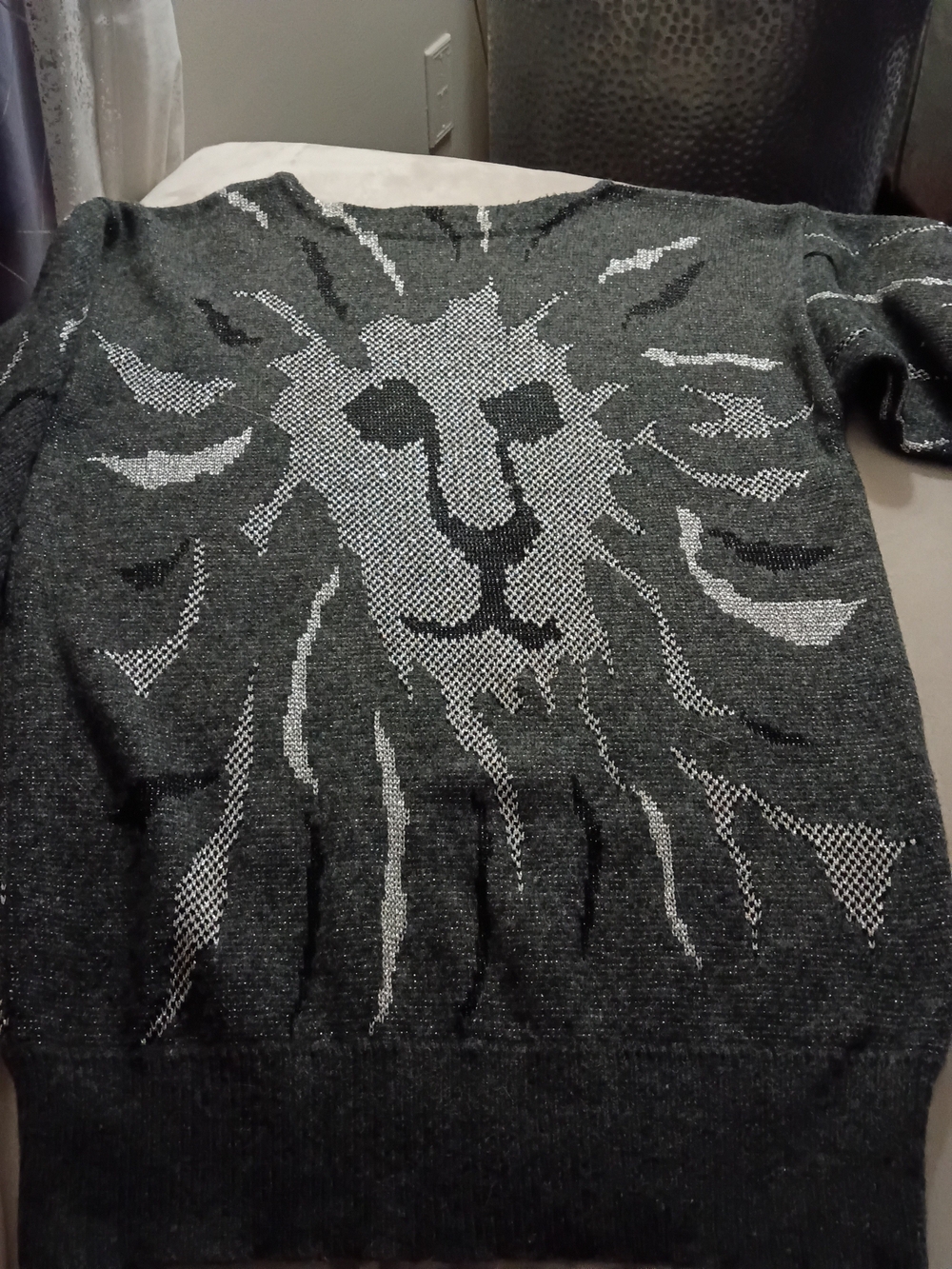 Vintage 80s Anne Klein Knitwear by Sadimara Lion Head Metallic Sweater M Rare